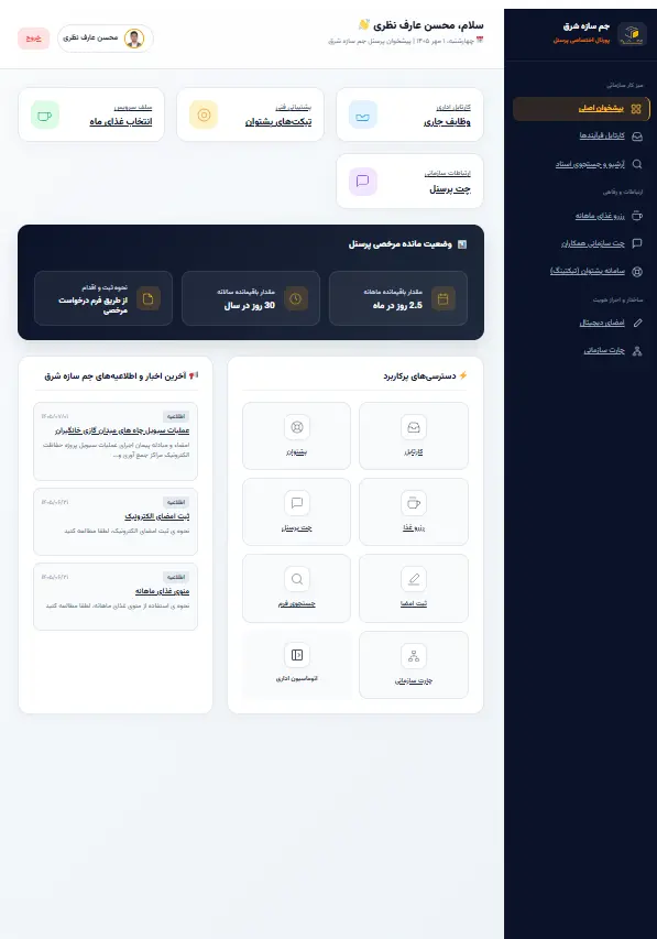 صفحه همه کاره داشبورد پرسنل